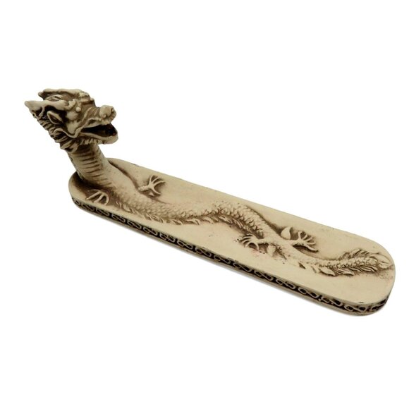 DRAGON INCENSE Holder Cream Resin With Intricate Carved Detailing Vintage - Picture 10 of 11